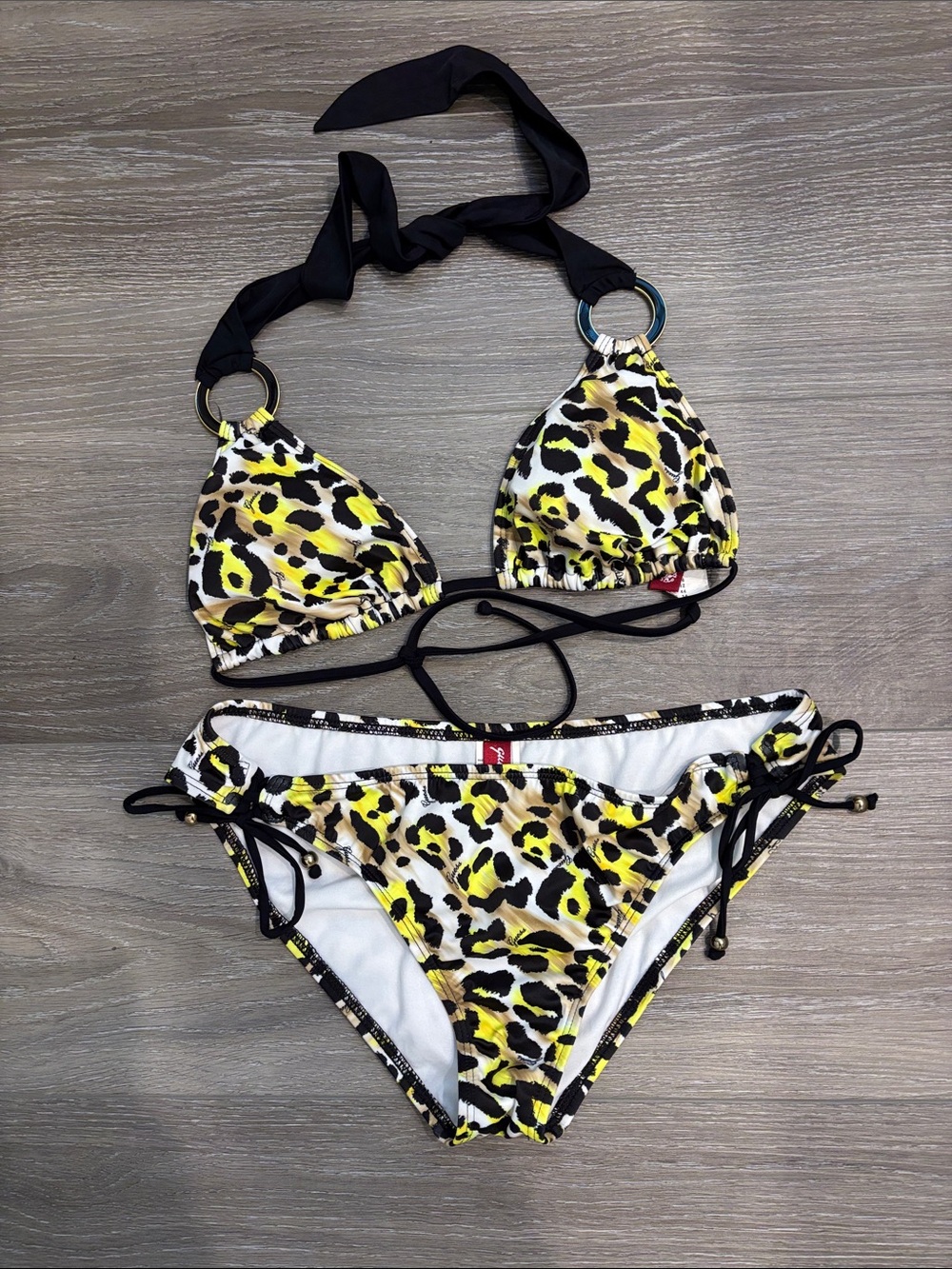 Guess Women Yellow Black Leopard-Print Bikini Set